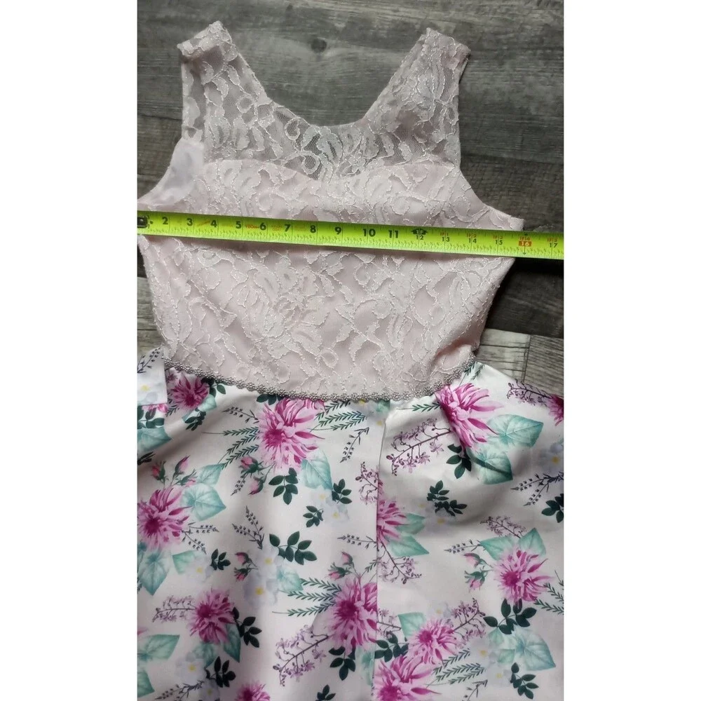 Emily Rose Girls 16 White/Pink Floral Sleeveless Gown